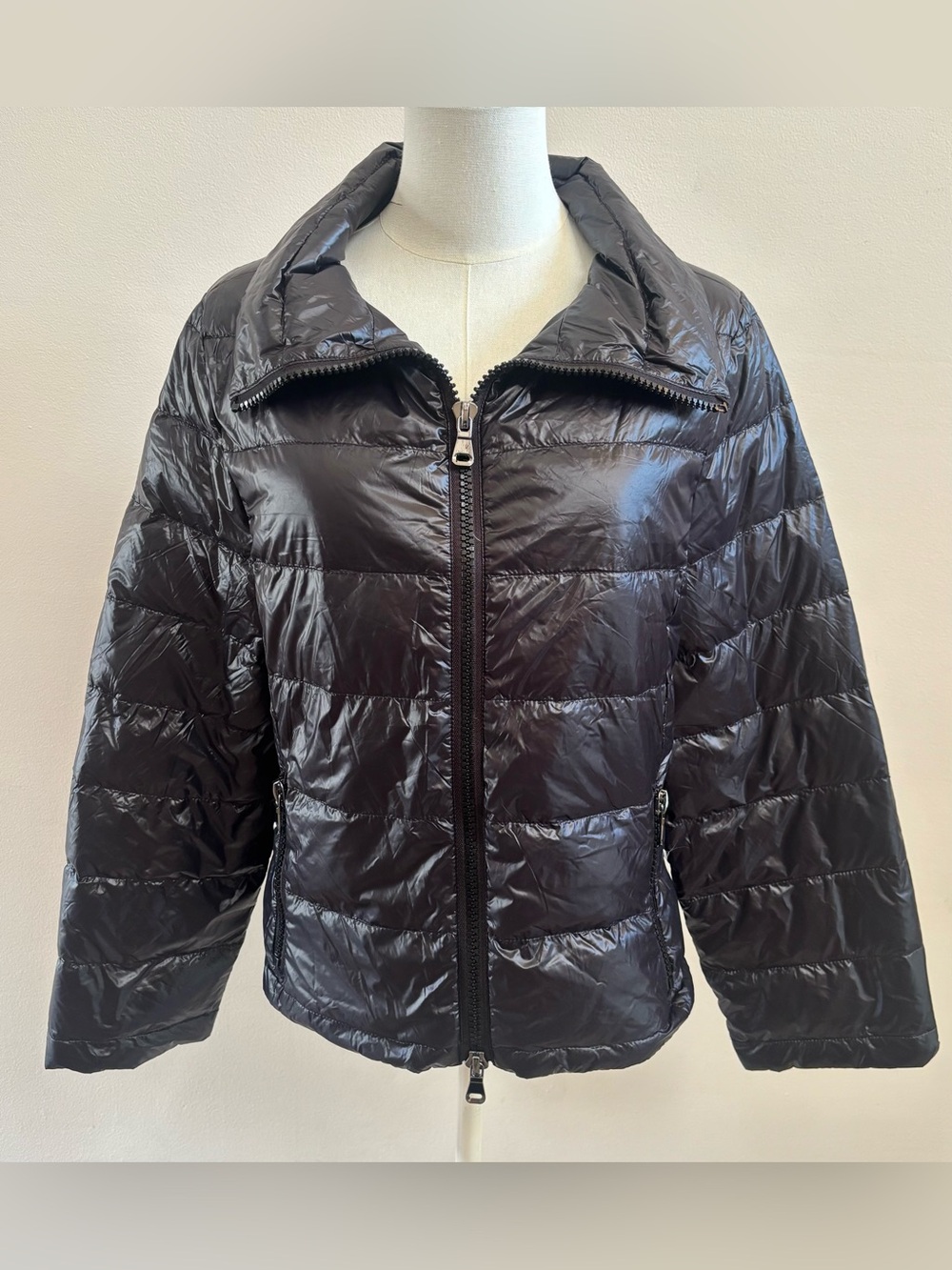 Anorak Packable Down Puffer Jacket M Black Cropped NWT Bag